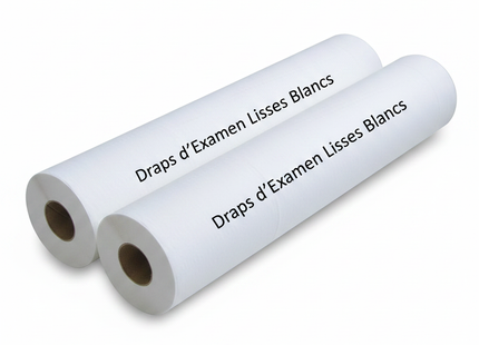 Draps d'examen lisses blancs 60x38 cm par 12 rouleaux fond blanc