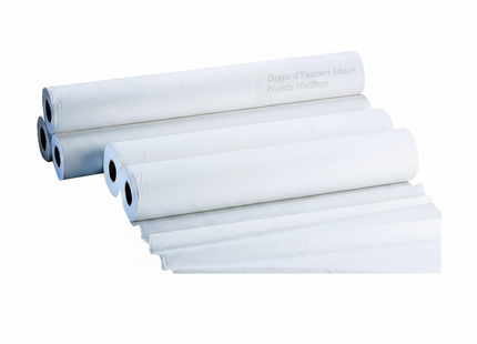 Draps d'examen lisses blancs 70x38 cm par 12 rouleaux fond blanc