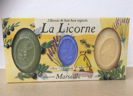 Coffret 3 Savons de Marseille Olive Lavande Miel 450 grs